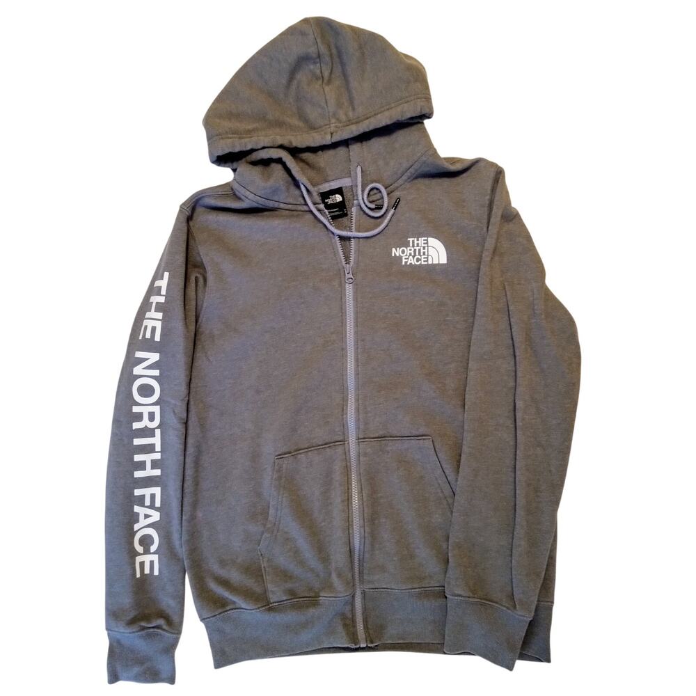 The North Face Hoodie Men's Half Dome Full Zip Gray Sleeve Logo Spell Out SZ M
